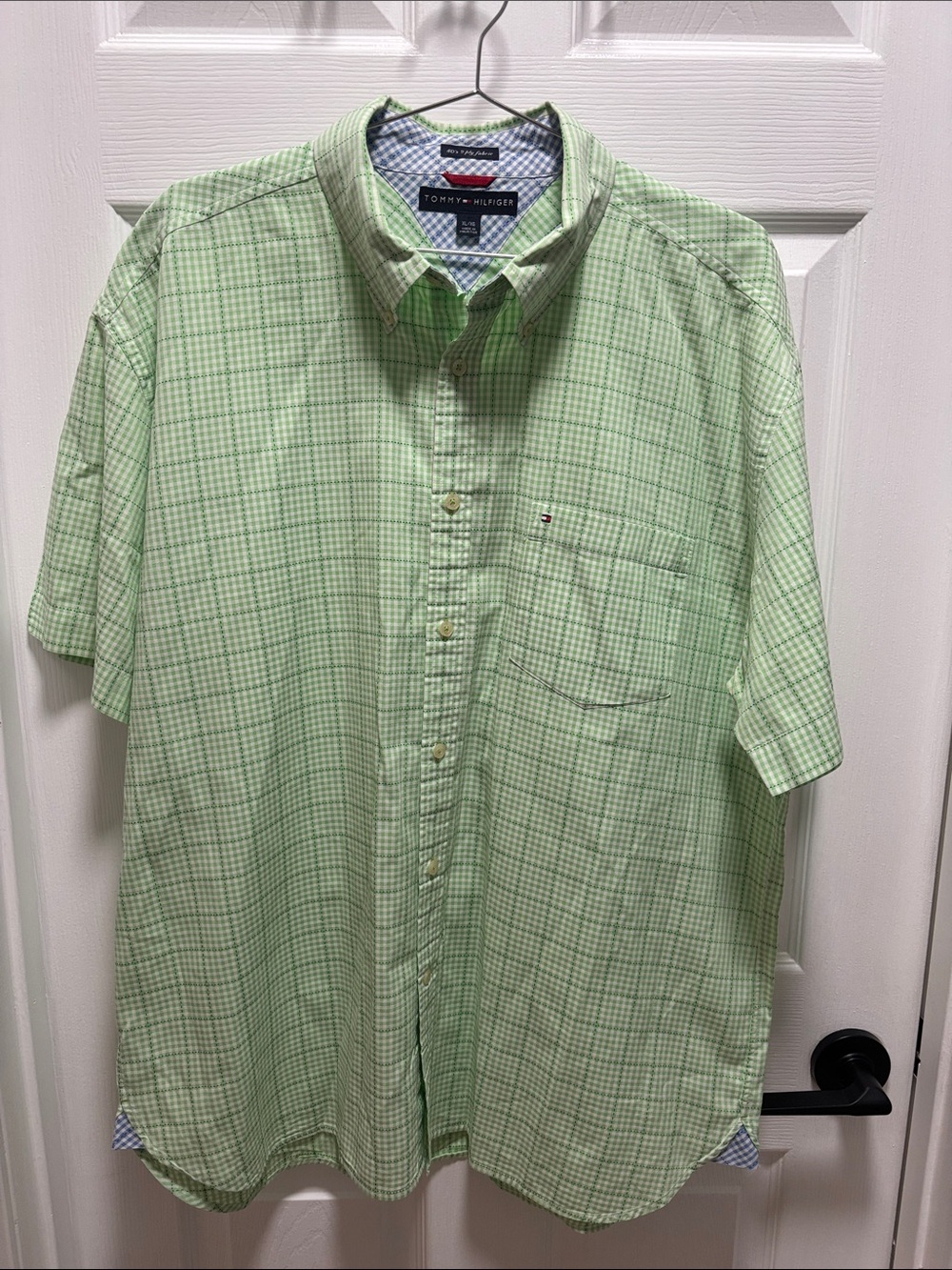 Tommy Hilfiger Light Green Plaid Short-Sleeve Button-Down Shirt
